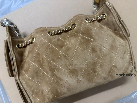 2025 new high-quality genuine leather diamond pattern chain bag suede commuting underarm bag for women