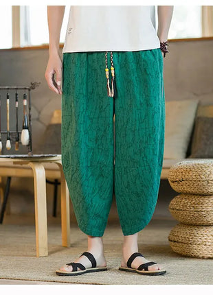 Kimono giapponese Pantaloncini tradizionali Pantaloni asiatici da uomo Samurai giapponese Pantaloni larghi da uomo in lino Yukata casual allentati