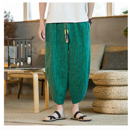 Kimono giapponese Pantaloncini tradizionali Pantaloni asiatici da uomo Samurai giapponese Pantaloni larghi da uomo in lino Yukata casual allentati