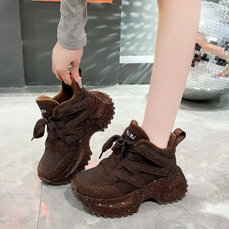 7.5cm Height Increase Autumn and Winter Thick Soled Women's Sports Shoes 2026 New Casual Walking Sneakers Ladies' Dad Shoes