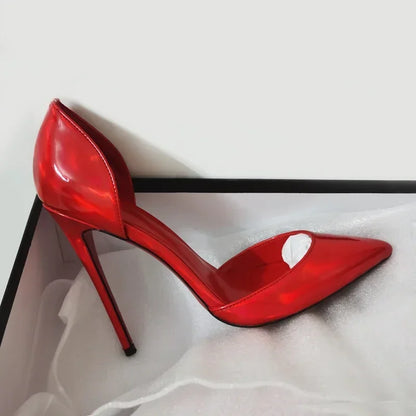 2025 new ultra light mouth red high heels for women, slim heels, pointed red, super sexy plus size hollow single shoes