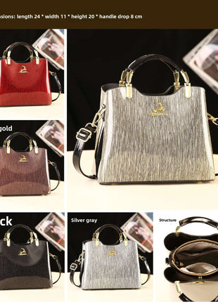 Classic Women's Fashion Shoulder Bag Shiny Leather Crossbody Bag Large Capacity Versatile Luxury Handbag PU Material Medium Size PlatiNum