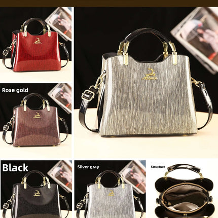 Classic Women's Fashion Shoulder Bag Shiny Leather Crossbody Bag Large Capacity Versatile Luxury Handbag PU Material Medium Size PlatiNum