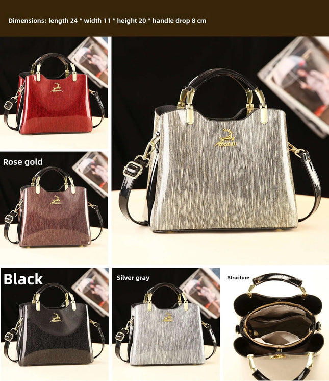 Classic Women's Fashion Shoulder Bag Shiny Leather Crossbody Bag Large Capacity Versatile Luxury Handbag PU Material Medium Size PlatiNum
