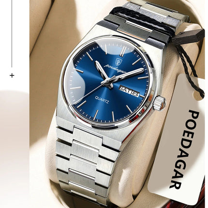 POEDAGAR Top squisito orologio da polso da donna impermeabile al quarzo luminoso orologio da donna casual data settimana orologi da donna in acciaio inossidabile platinumshop
