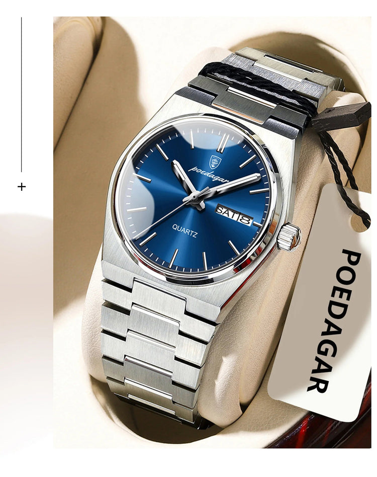 POEDAGAR Top squisito orologio da polso da donna impermeabile al quarzo luminoso orologio da donna casual data settimana orologi da donna in acciaio inossidabile platinumshop
