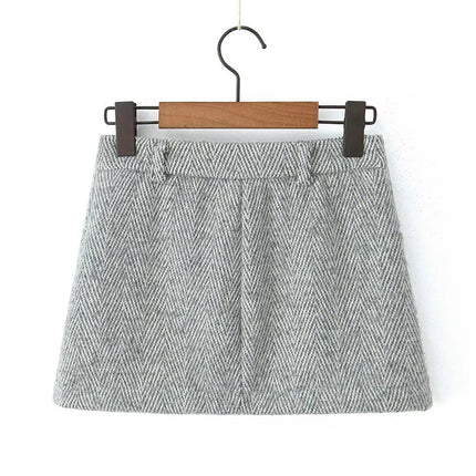 YENKYE 2025 Women High Waist A-line Mini Woolen Skirt Office Autumn Winter Elegant Skirts PlatiNum