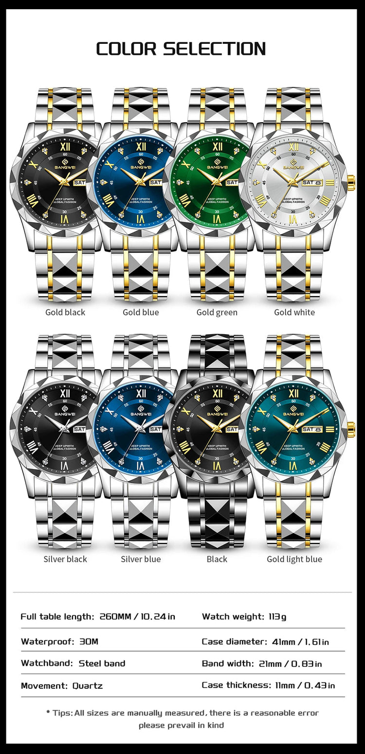 BANGWEI Orologio da donna elegante e lussuoso al quarzo, orologio da polso classico e semplice in acciaio inossidabile, con data automatica, impermeabile, con diamanti platinumshop