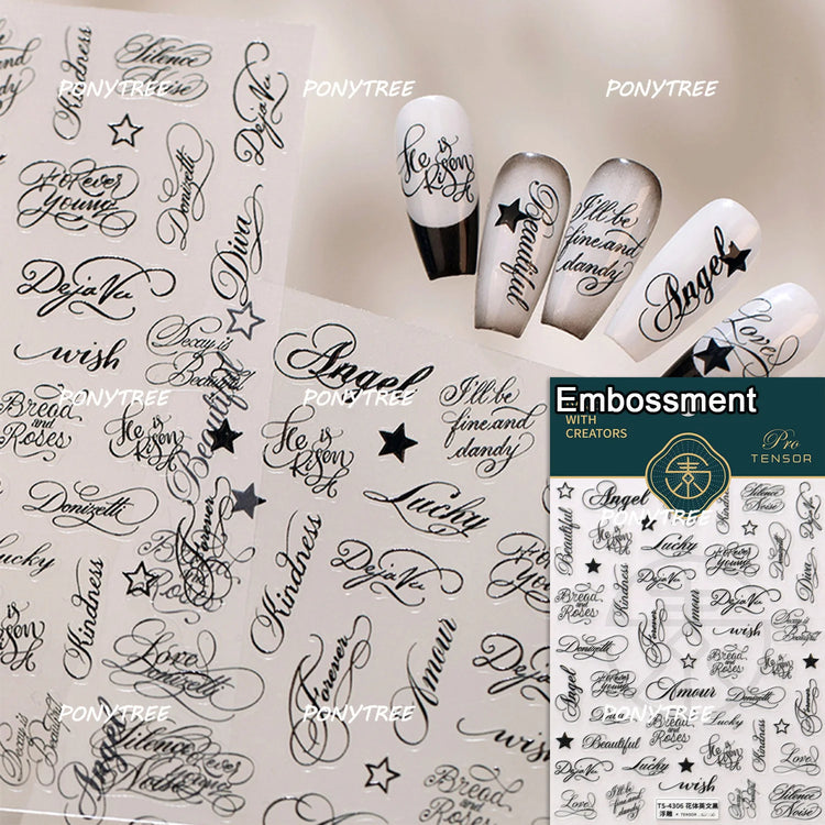 English Word Christmas Tree Calligraphy Font Reindeer Bell Gift Bowknot Starburst Adhesive Nail Charm Art Sticker Manicure Decal