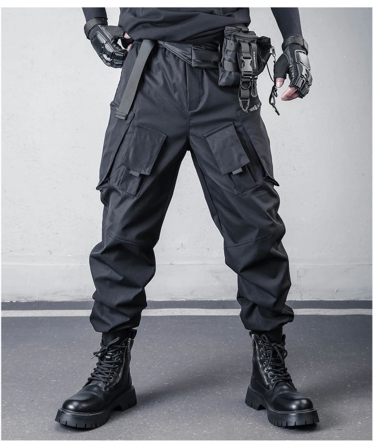 2026 New Streetwear Joggers Pants Men's Multi-Pockets Tactical Cargo Pant Black Utility Work Elastic Waist Casual Trousers