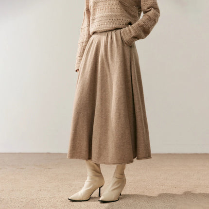 Women's 100% Pure Cashmere Knit Skirt New Elastic Waist Big Swing Skirts Fashion High-End Thick Umbrella Skirt Cashmere Dress PlatiNum
