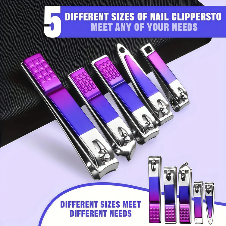 26Pcs Red Blue Gradient Nail Clipper Manicure Set Stainless Steel Nail File Cuticle Trimmer Kit Portable Storage Box Gift Manicure Pedicure Tools