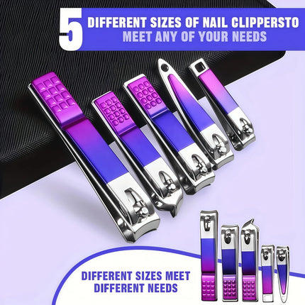 26Pcs Red Blue Gradient Nail Clipper Manicure Set Stainless Steel Nail File Cuticle Trimmer Kit Portable Storage Box Gift Manicure Pedicure Tools