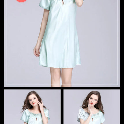 Women's Ice Silk Casual Silk Pajamas Sexy Lace Short Sleeve Women's Summer Pajamas Homewear