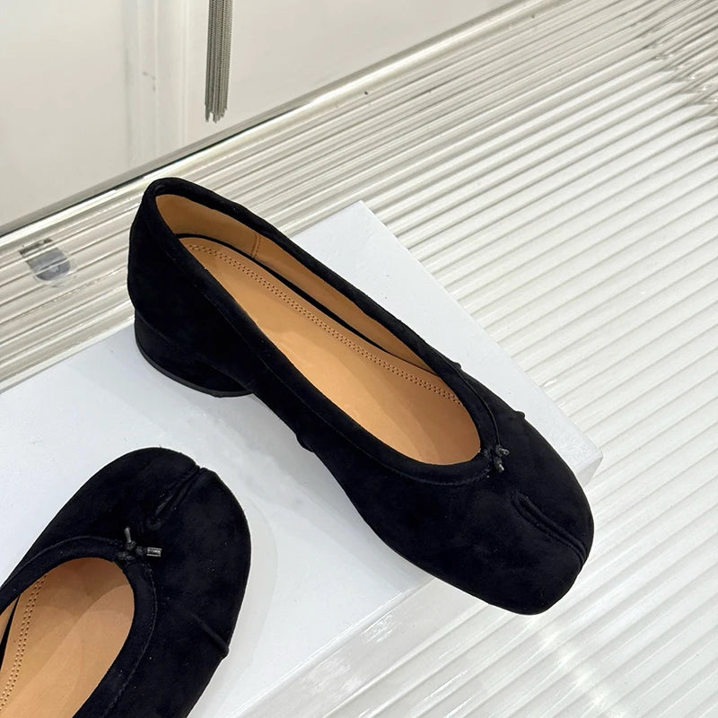 Roundtoe midheel shoes Womens Genuine leather High heels Sheepskin Pleated Tibi splittoe shoes Women Mary Jane shoes Designer