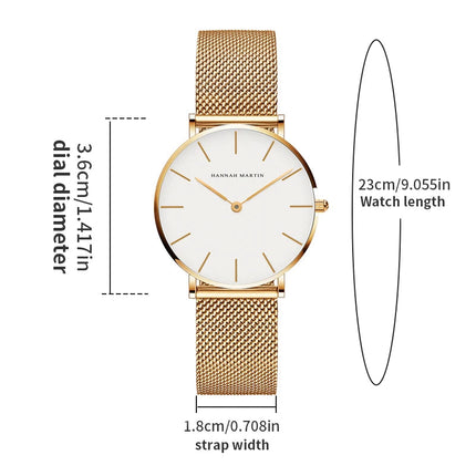HANNAH MARTIN Movimento al quarzo giapponese in acciaio inossidabile di qualità del marchio Orologio Dropshipping da donna impermeabile da 36 mm in oro rosa completo platinumshop