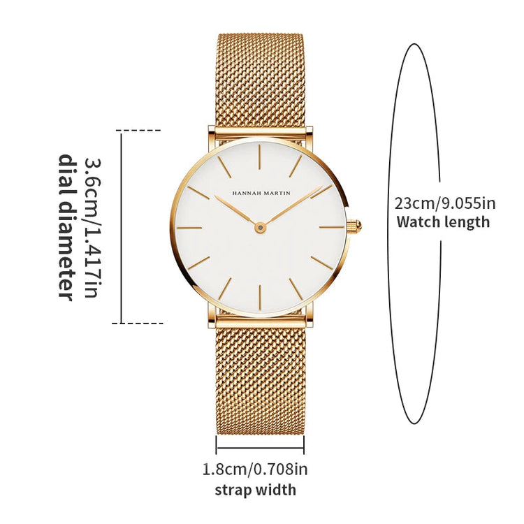 HANNAH MARTIN Movimento al quarzo giapponese in acciaio inossidabile di qualità del marchio Orologio Dropshipping da donna impermeabile da 36 mm in oro rosa completo platinumshop
