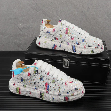 Hot Sale Rhinestone Canvas Shoes Mens Casual Skate Shoes Fashion Street Hip Hop Canvas Sneakers Men Platform Vulcanized Shoes