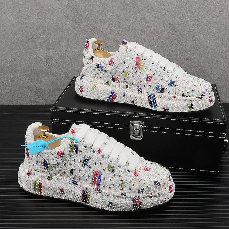 Hot Sale Rhinestone Canvas Shoes Mens Casual Skate Shoes Fashion Street Hip Hop Canvas Sneakers Men Platform Vulcanized Shoes