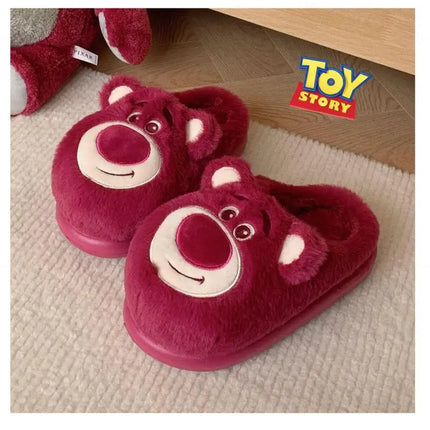 Fashion Strawberry Bear Girl Plush Cotton Slippers for Winter Warmth Indoor with Soft Plush Leisure Cotton Slippers Gifts