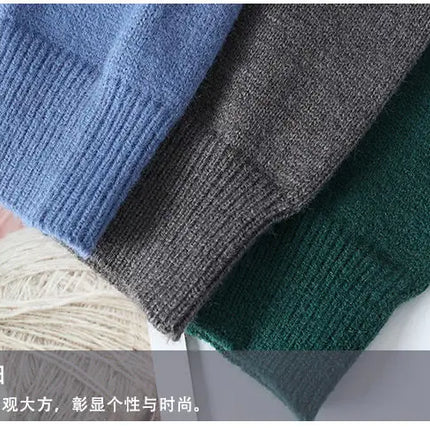 Autumn Winter Warm Mens Knitted Sweaters Fashion Patchwork O Neck Knit Pullovers Korean Streetwear Pullover Casual Mens Clothing