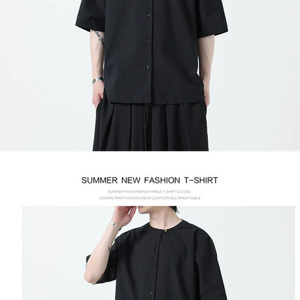 Camicie in Lino Stile Cinese per Uomo, Top Retrò Comodo Stile Tang, Camicie a Maniche Corte Tinta Unita per Kung Fu e Tai Chi