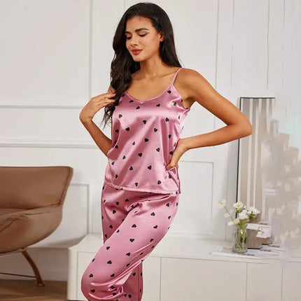 Pigiama da donna in raso di seta set lettera stampa Cami Vest Shirt con pantaloni Sleepwear Ladie Sexy pigiama Lingerie pigiama da notte platinumshop