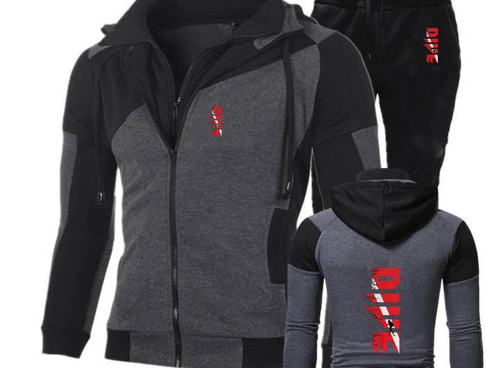 2025 Spring Autumn Scuba Diving Diver Down Flag Print Men's Popular Splicing Hoodies + Sweatpants Casual Sports Suit PlatiNum