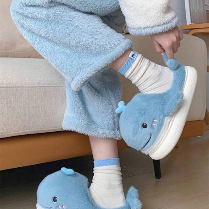 Simpatiche balene inverno nuove donne pantofola tacco morbido piattaforma pelliccia calda coperta comoda casa soffici pantofole da casa