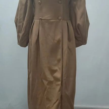 European American Retro Court Style Wool Coat, Long Length with Big Lapel & Lantern Sleeves, New Autumn Winter Outerwear
