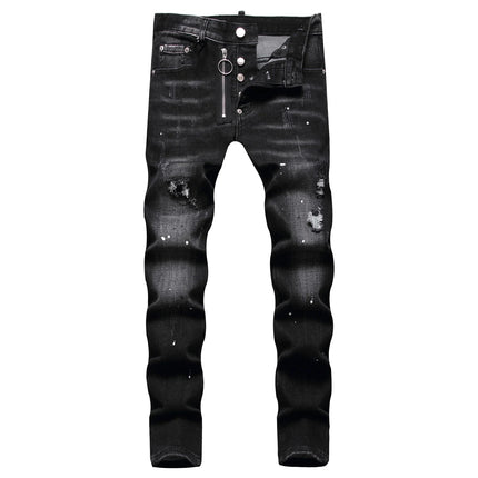 2025 Men's Ripped Jeans Luxury Brand Light Blue Holes Long Trousers Quality Male Fashion Stretch Slim Pants Men Skinny Jeans PlatiNum