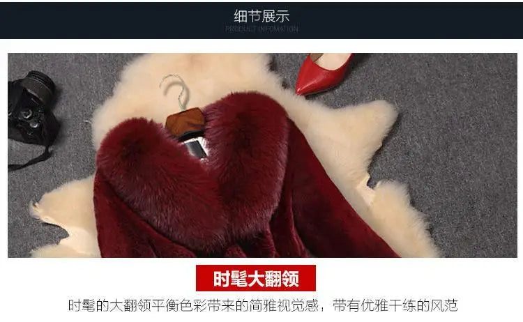 Oversize Women's Winter Plush Coat Female Thick Fur Warm Jackets 2024 New V-neck Faux Fur Collar Clothes Comfort Furry Coats