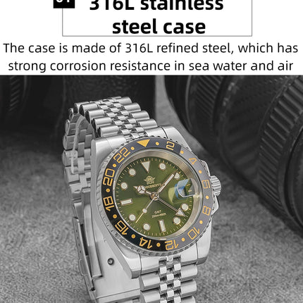 ADDIESDIVE 40mm GMT Watch Men Top Brand Quartz Wristwatch Luxury Ceramic Bezel 20Bar Diving Waterproof Luminous Watch AD2050