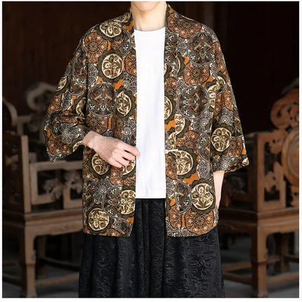 Camicie in Lino Stile Etnico con Stampa Yukata per Uomo e Donna, Abbigliamento Asiatico, Kimono Giapponese Harajuku, Camicie Retrò da Uomo
