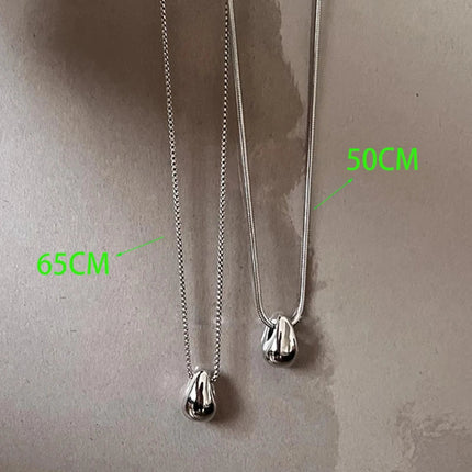 Real 925 Sterling Silver Minimalist Water Drop Pendant Chain Necklace for Women Classic Fine Jewelry Personality Accessories PlatiNum