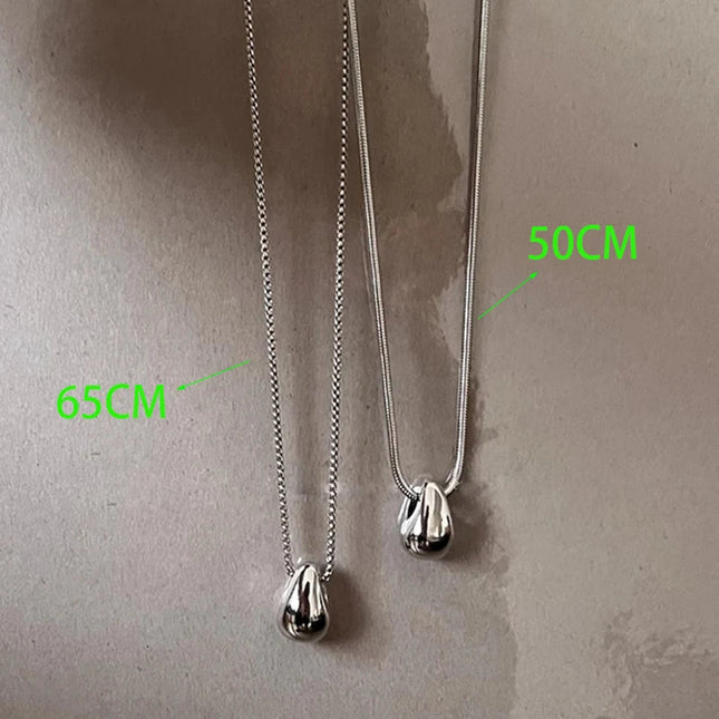Real 925 Sterling Silver Minimalist Water Drop Pendant Chain Necklace for Women Classic Fine Jewelry Personality Accessories PlatiNum