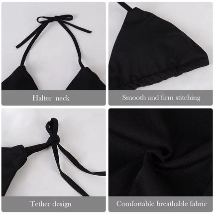 Women's Beach Style Halter Swimsuit Solid Thong Bikini Set Sexy Bathing Suit Female Swimwear