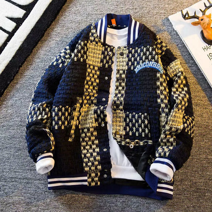Autumn Winter New Men's Cardigan Single-Breasted Fashion Knit Sweater Stitching Colorblock O Collar Coats Swearter Jackets
