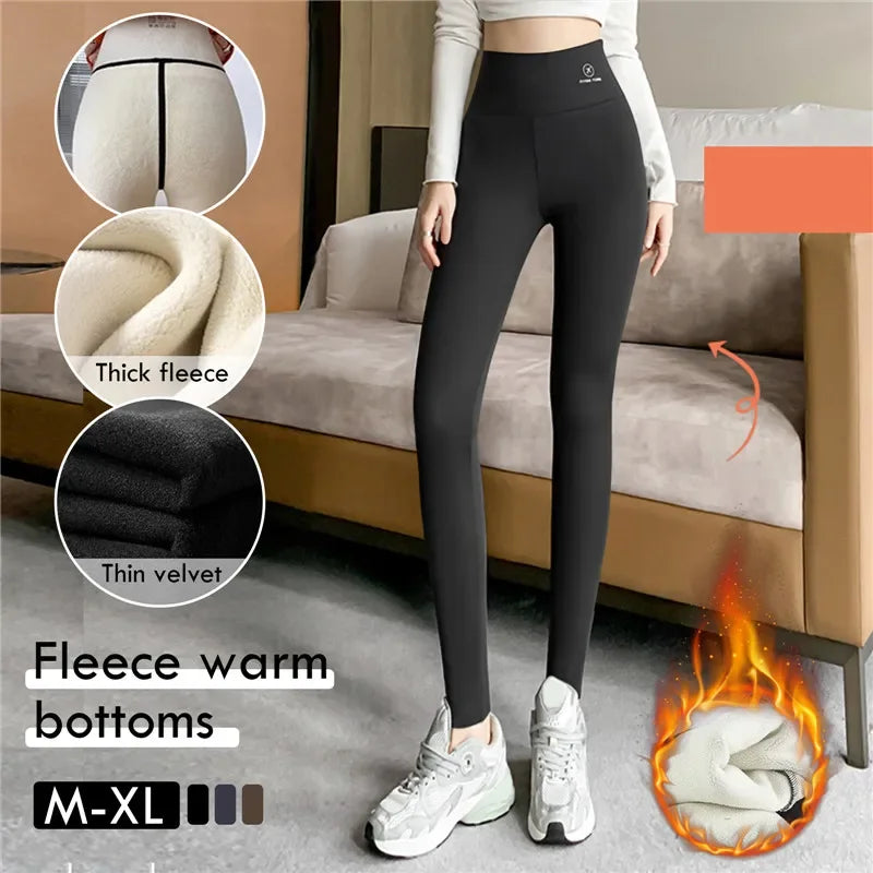 Women High-Waisted Winter Leggings Add Plush Fleece Slimming Tights Warm Trousers Casual Cashmere Pants For Women