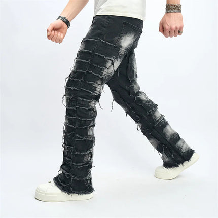 Denim Pants Men Ripped Distressed Washed Fashion Designer Male Denim Trousers Street Style Men's Slim Biker Jeans PlatiNum