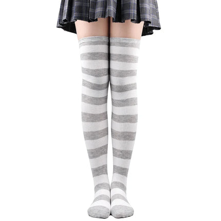 Calze alte alla coscia da donna a righe da donna nere bianche rosa lunghe sopra sopra calzini al ginocchio femboy Cosplay Lolita Harajuku Y2k