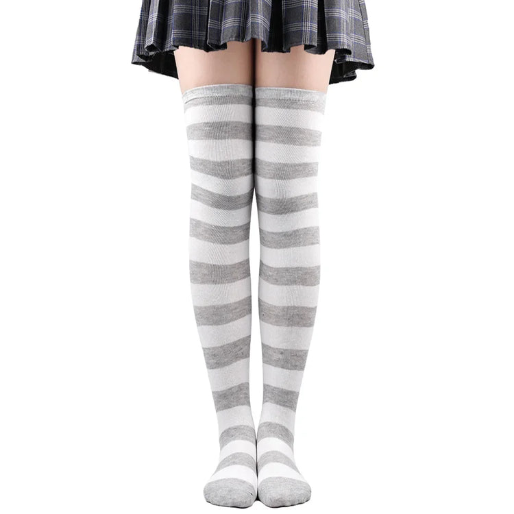Calze autoreggenti a righe da donna Calze da donna nere bianche rosa lunghe sopra sopra il ginocchio femboy Cosplay Lolita Harajuku Y2k