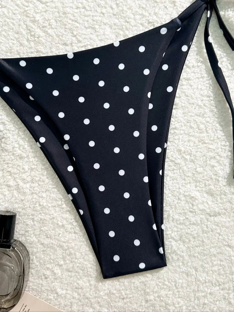 Set Bikini Sexy Nero e Bianco a Pois, Costume da Bagno Due Pezzi per Donne, Stile Americano da Spiaggia platinumshop