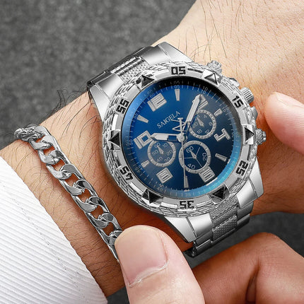 3 pz/set moda quadrante grande orologio al quarzo da uomo orologi da uomo d'affari di lusso collana braccialetto set Reloj Hombre (senza scatola) platinumshop