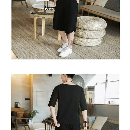 Stile giapponese Kimono T-shirt a maniche corte Pantaloni Due pezzi Top da uomo Pantaloni Abiti da uomo Giappone Harajuku Yukata Cardigan Costume