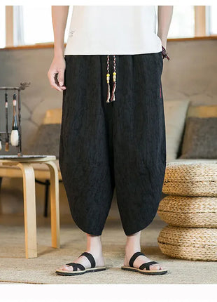 Kimono giapponese Pantaloncini tradizionali Pantaloni asiatici da uomo Samurai giapponese Pantaloni larghi da uomo in lino Yukata casual allentati
