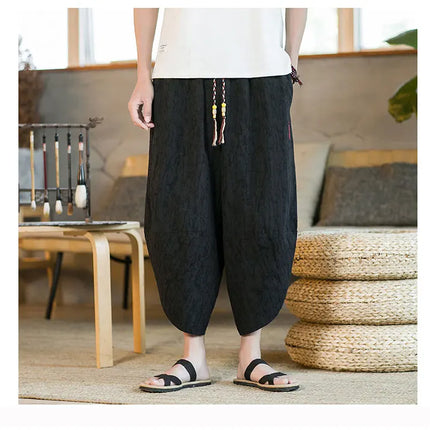 Kimono giapponese Pantaloncini tradizionali Pantaloni asiatici da uomo Samurai giapponese Pantaloni larghi da uomo in lino Yukata casual allentati