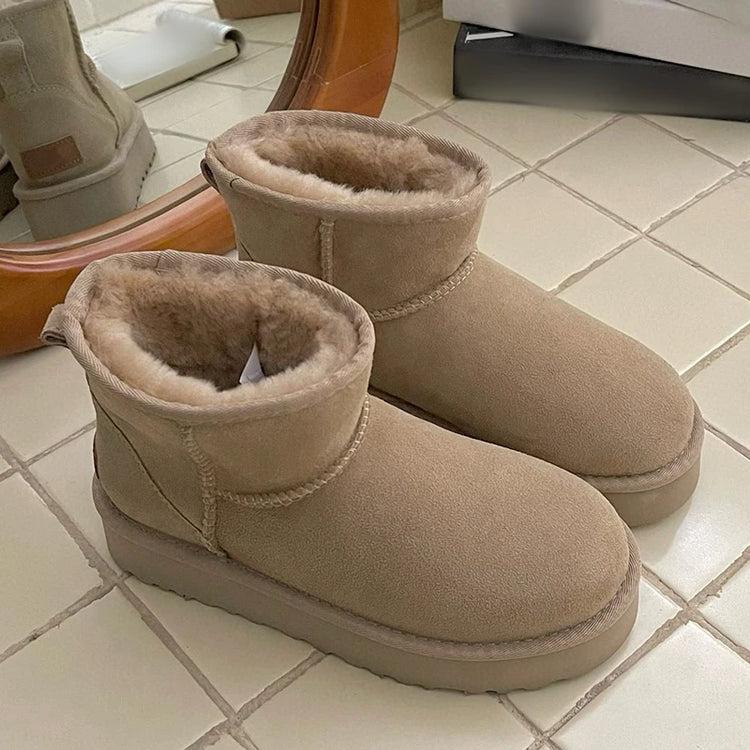 Classic Short Women's 2027 New Winter Warm Wool Thick Sole Genuine Leather And Fur Snow Boots