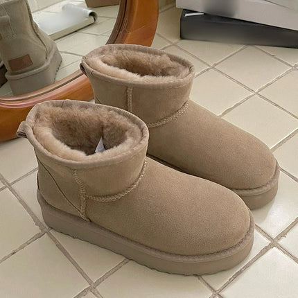 Classic Short Women's 2027 New Winter Warm Wool Thick Sole Genuine Leather And Fur Snow Boots