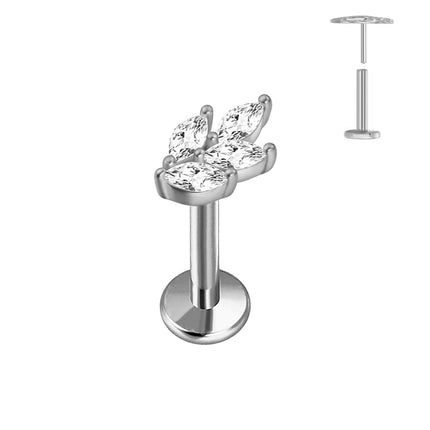 ASTM F136 G23 Orecchino a forma di cuore in titanio 16G 18G 20G Piercing senza filettatura Farfalla Push in Lip Stud Daith Labret Conch platinumshop